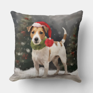 Jack Russell Hund im Schnee Weihnachten Kissen