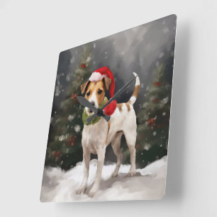 Jack Russell Hund im Schnee Weihnachten Quadratische Wanduhr