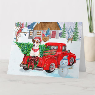 Jack Russell Hund im Weihnachtslieferwagen Schnee Karte