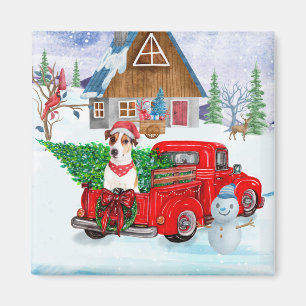 Jack Russell Hund im Weihnachtslieferwagen Schnee Magnet