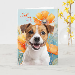 Jack Russell Hund Orange Mohnblumen Gute Besserung Karte