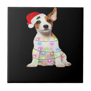 Jack Russell Hund Santa Weihnachtsbaum Lichter Xma Fliese