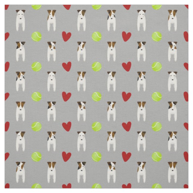 Jack Russell Hunde und rote Herzen hellgrau Stoff (Muster)