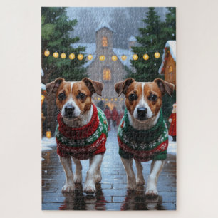 Jack Russell Hunde Weihnachten Schnee Feiertag