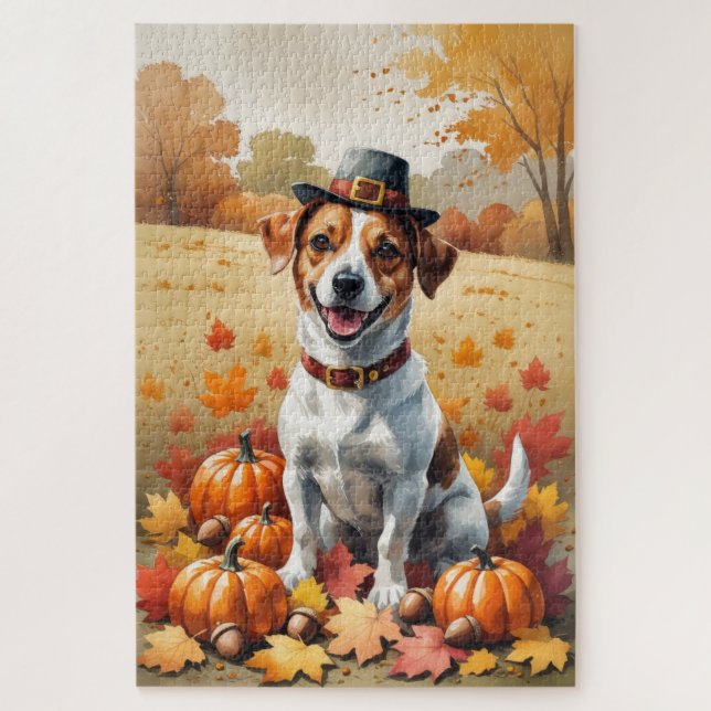 Jack Russell im Herbst lässt Erntedank Kunst (Vertikal)