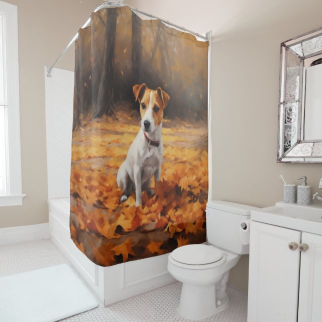 Jack Russell im Herbst Leaves Fall Inspiriert Duschvorhang (Beispiel)