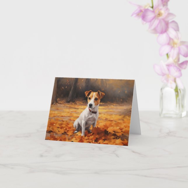 Jack Russell im Herbst Leaves Fall Inspiriert Karte (Orchidee)
