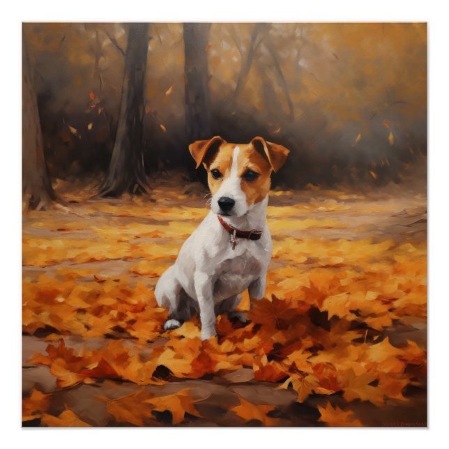 Jack Russell im Herbst Leaves Fall Inspiriert Poster (Vorderseite)