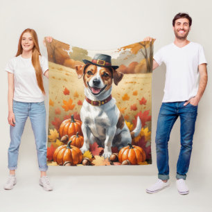 Jack Russell im Herbstlaub Thanksgiving Kunst Fleecedecke