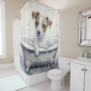 Jack Russell in Badewanne Aquarell Hundekunst Duschvorhang