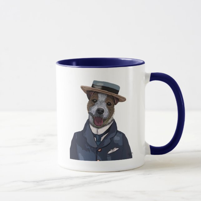 Jack Russell in Boater 2 Tasse (Rechts)