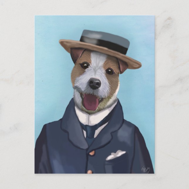 Jack Russell in Boater Postkarte (Vorderseite)