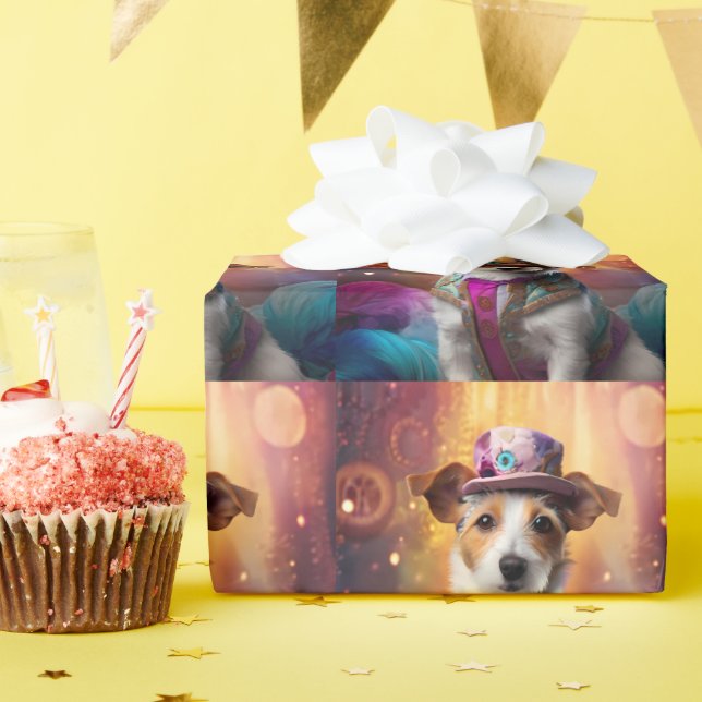 Jack Russell in farbenfrohen Kostümen Geschenkpapier (Geburtstagsparty)