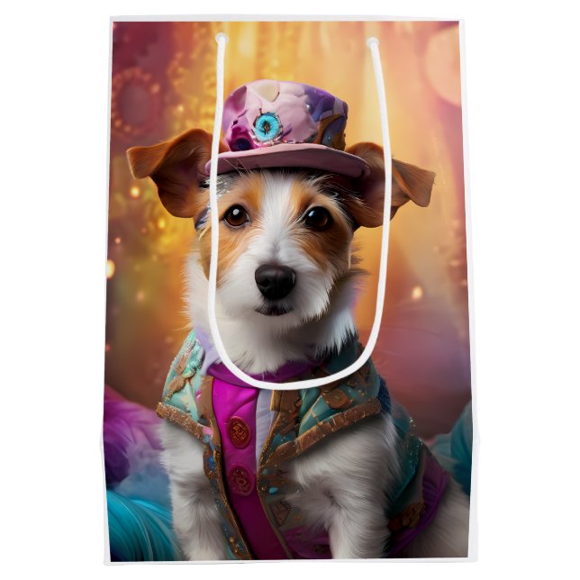 Jack Russell in farbenfrohen Kostümen Mittlere Geschenktüte (Rückseite)