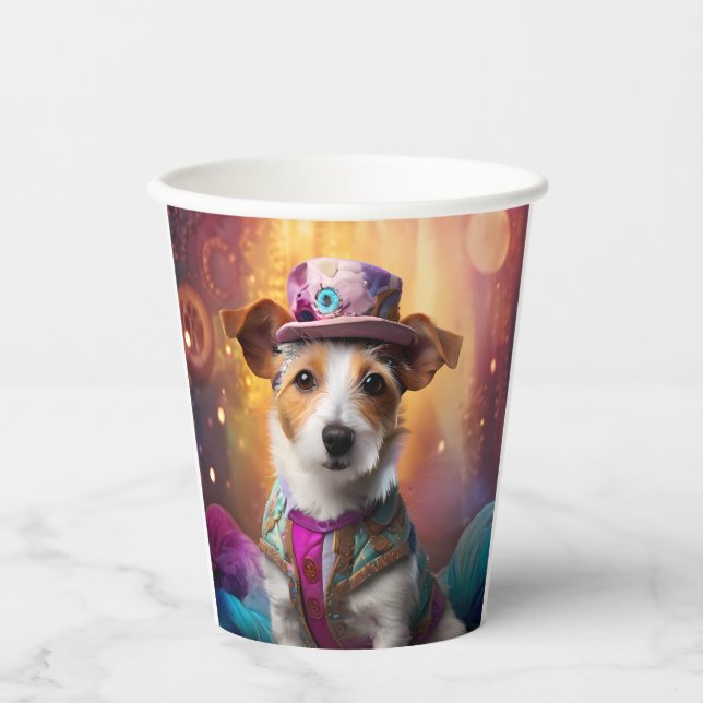 Jack Russell in farbenfrohen Kostümen Pappbecher (Vorderseite)