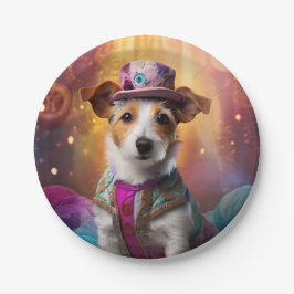 Jack Russell in farbenfrohen Kostümen Pappteller