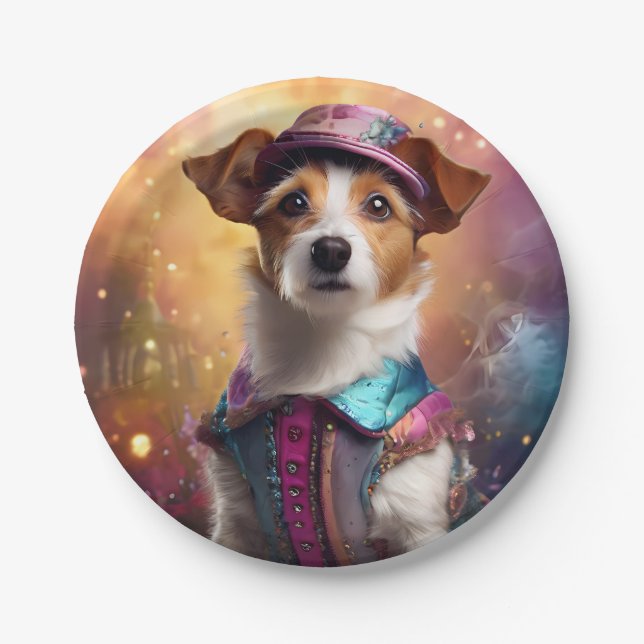 Jack Russell in lebendiger Kostüm Pappteller (Vorderseite)