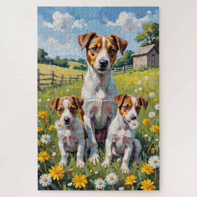 Jack Russell Löwenzahnfeld Kunst (Vertikal)