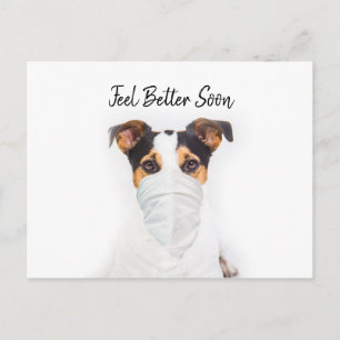 Jack Russell mit Bandana-Maske gute Besserung Postkarte
