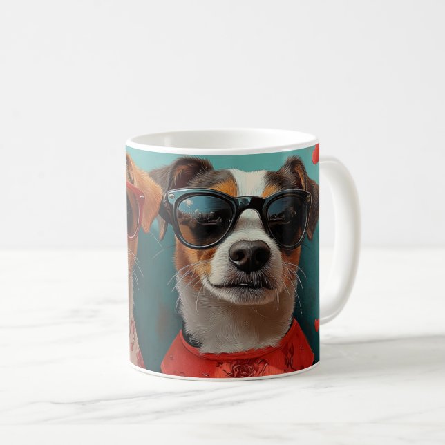 Jack Russell mit Herz-Rose Valentinstag Kaffeetasse (VorderseiteRechts)