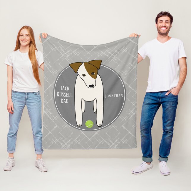 Jack Russell mit Tennisball-Hundedati, grau weiß Fleecedecke (Beispiel)