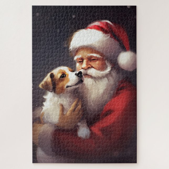 Jack Russell mit Weihnachtsmann Weihnachten (Vertikal)