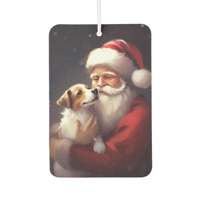 Jack Russell mit Weihnachtsmann Weihnachten Autolufterfrischer (Vorderseite)