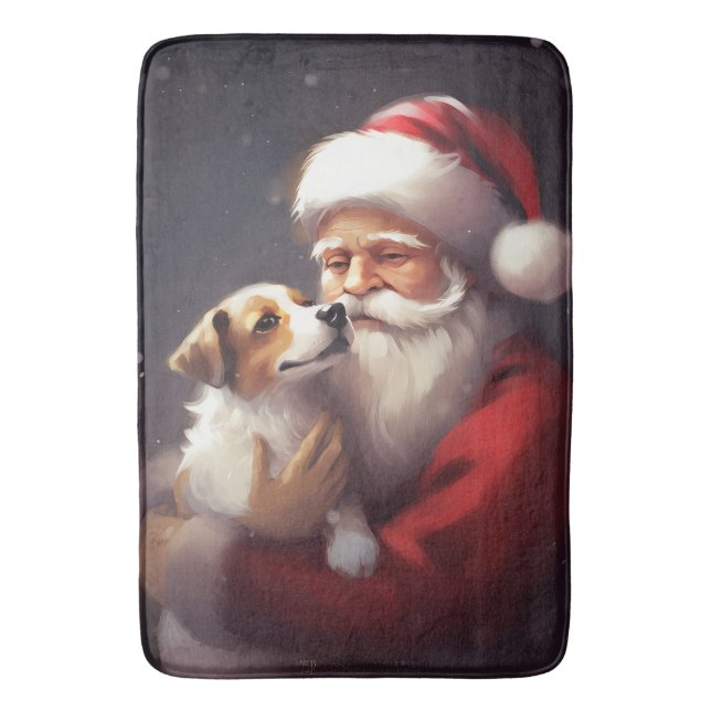 Jack Russell mit Weihnachtsmann Weihnachten Badematte (Vorderseite Vertikal)