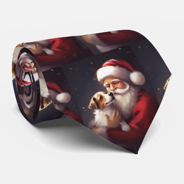Jack Russell mit Weihnachtsmann Weihnachten Krawatte (Gerollt)