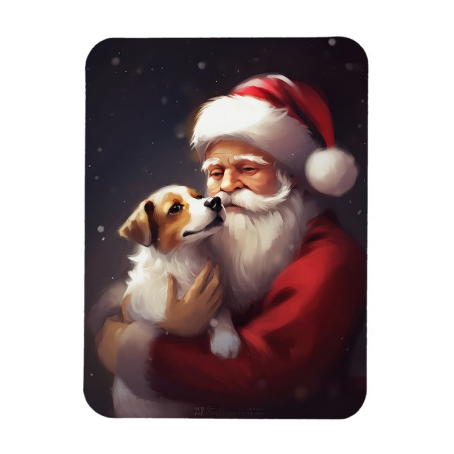 Jack Russell mit Weihnachtsmann Weihnachten Magnet (Vertikal)