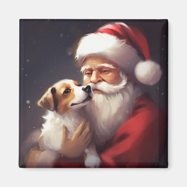 Jack Russell mit Weihnachtsmann Weihnachten Magnet (Vorne)