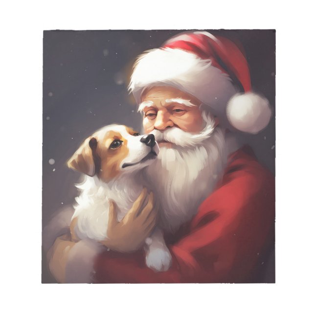 Jack Russell mit Weihnachtsmann Weihnachten Notizblock (Vorderseite)