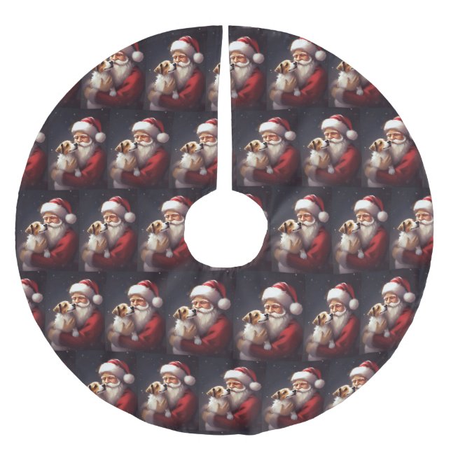 Jack Russell mit Weihnachtsmann Weihnachten Polyester Weihnachtsbaumdecke (Vorderseite)