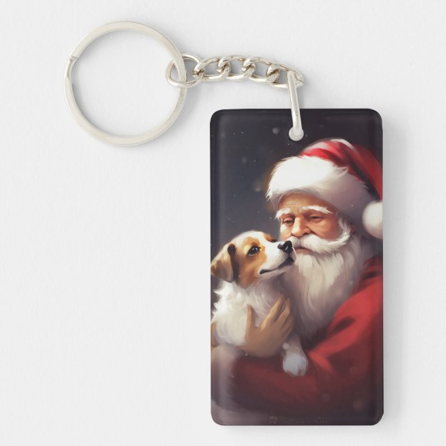 Jack Russell mit Weihnachtsmann Weihnachten Schlüsselanhänger (Vorderseite)