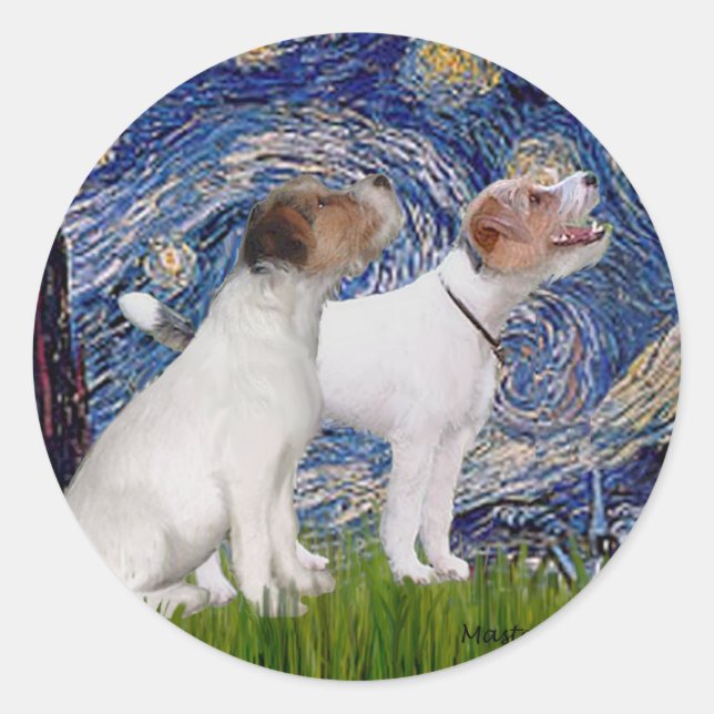 Jack Russell Pair 4 - Starry Night Runder Aufkleber (Vorderseite)