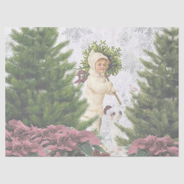 Jack Russell Pink Poinsettias Tissue Paper Seidenpapier (Vorderseite)