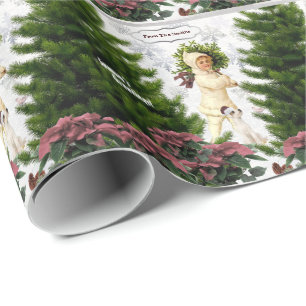Jack Russell Pink Poinsettien Fliesen Geschenkpapi Geschenkpapier