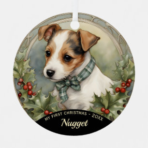 Jack Russell Puppy's First Christmas Ornament Aus Metall