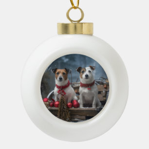 Jack Russell Schnees Schlitten Weihnachtsdekoratio Keramik Kugel-Ornament