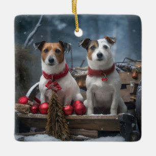 Jack Russell Schnees Schlitten Weihnachtsdekoratio Keramikornament