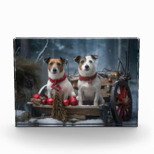 Jack Russell Schneeschanze Weihnachtsdekoration Fotoblock