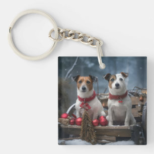 Jack Russell Schneeschlitten Weihnachtsdekoration  Schlüsselanhänger