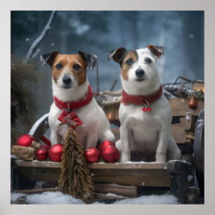 Jack Russell Schneesegler Weihnachtsdekoration Poster