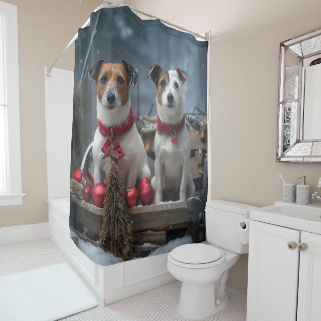 Jack Russell Snowy Sleigh Weihnachtsdekor Duschvorhang (Beispiel)