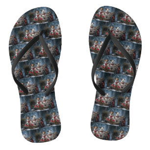 Jack Russell Snowy Sleigh Weihnachtsdekor Flip Flops