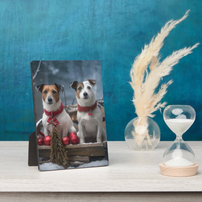 Jack Russell Snowy Sleigh Weihnachtsdekor Fotoplatte (Seite)