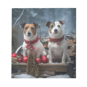 Jack Russell Snowy Sleigh Weihnachtsdekor Notizblock