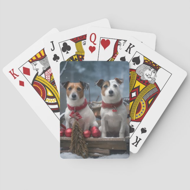 Jack Russell Snowy Sleigh Weihnachtsdekor Spielkarten (Rückseite)