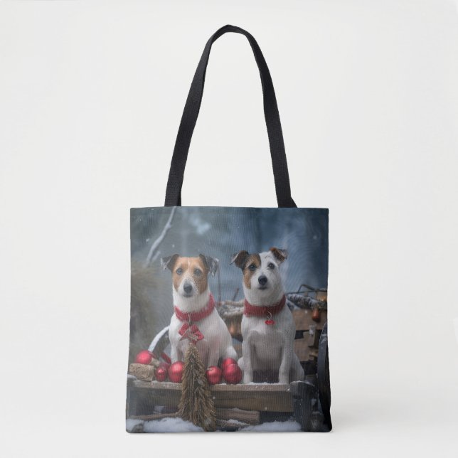 Jack Russell Snowy Sleigh Weihnachtsdekor Tasche (Vorderseite)