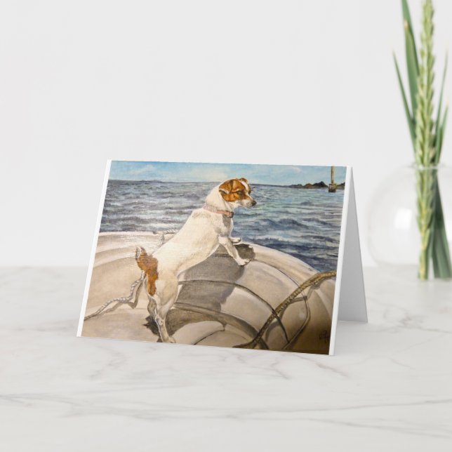 Jack-Russell-Terrier auf Boot Karte (Vorderseite)